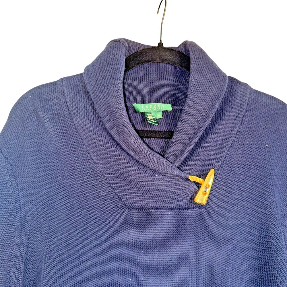 Nautical Preppy Old Money Lauren Ralph Lauren Sz XL Shawl‎ Neck Sweater Navy